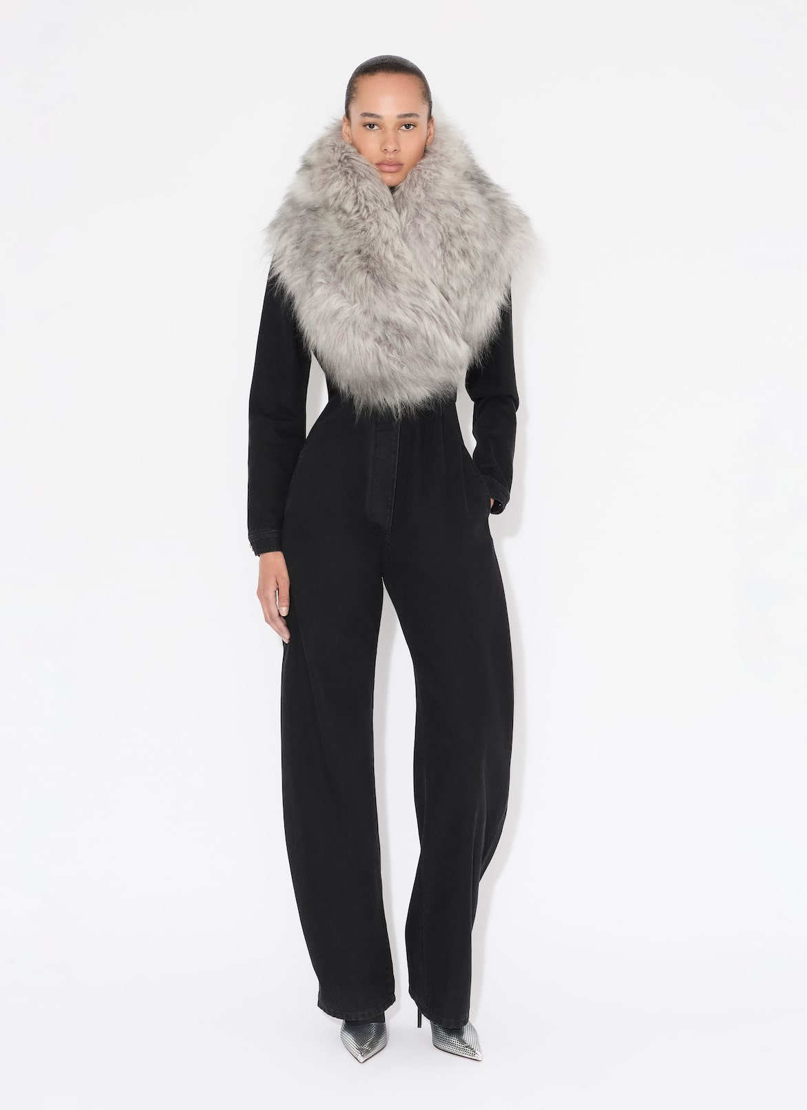 SHEARLING SCARF ALAÏA LIGHT GREY SHEARLING SCARF